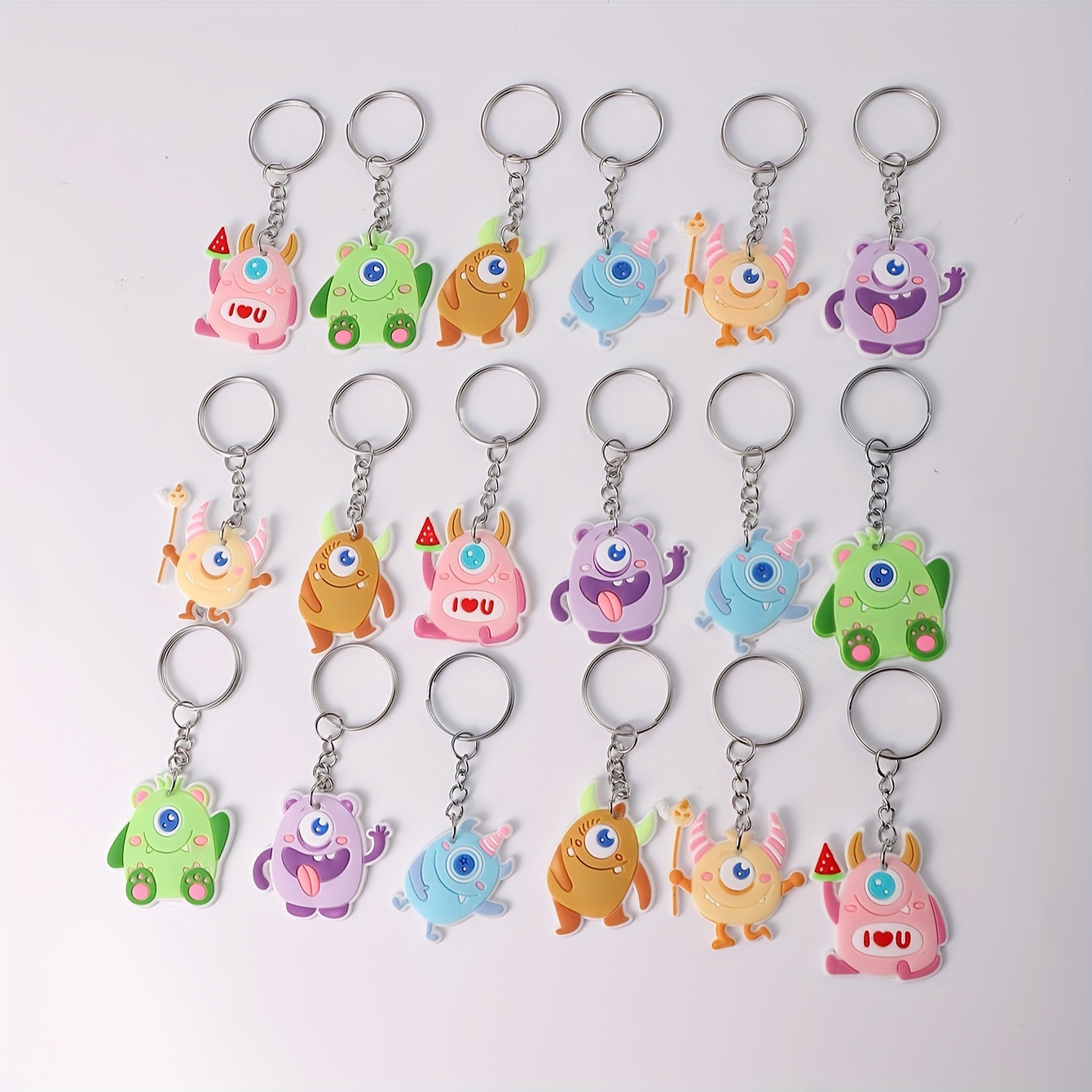 

18pcs Cartoon Monster Keychain Set - Cute Pvc Charms For Bags & Backpacks, Favors & Gifts For