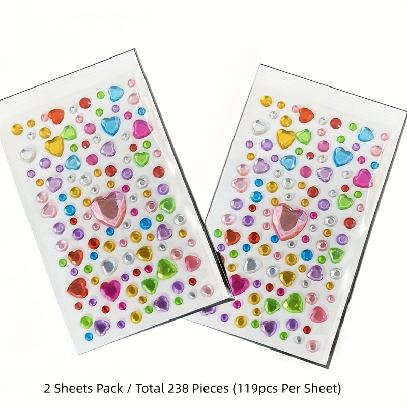 Image of 238pcs Self-adhesive Rhinestone Stickers, Pack Of 2 (119pcs Per Sheet) - Colorful Heart Acrylic Gems Shiny Stickers, Multifunctional Reusable Stickers, Essential For Nail For Art, Decorations, For