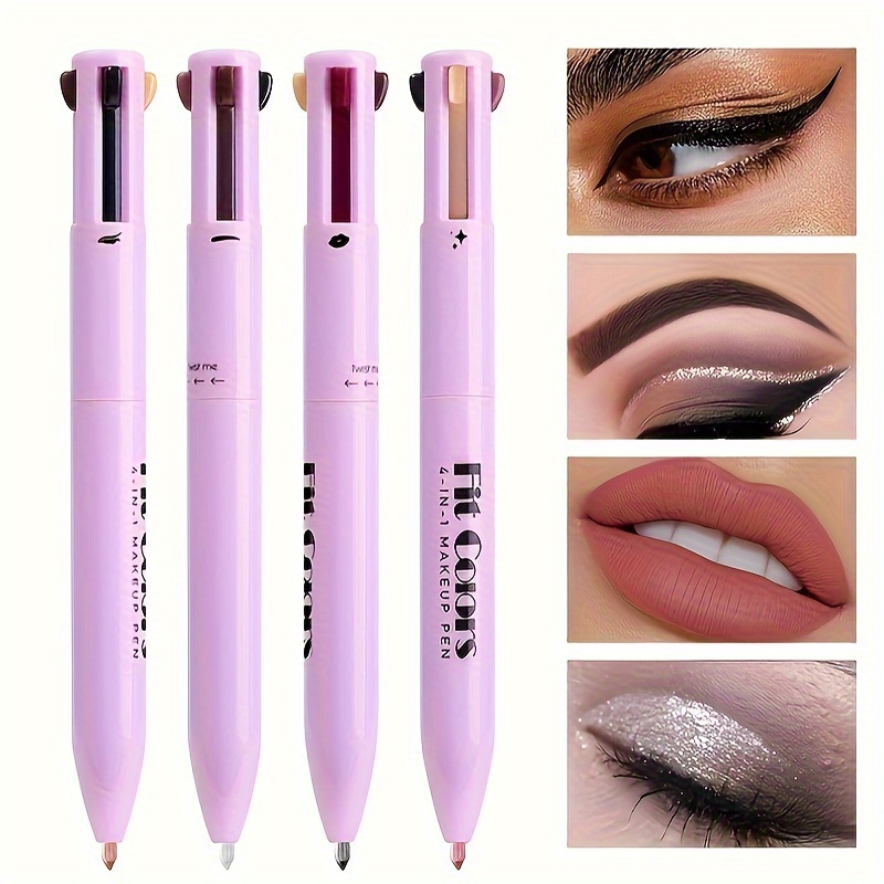 

4 In 1 Multi-functional Makeup Pen, Eyeliner, Lipliner, Eyebrow, Highlighter Eyeshadow Stick, Quad-tip Cosmetic Pencil For Full Face Application