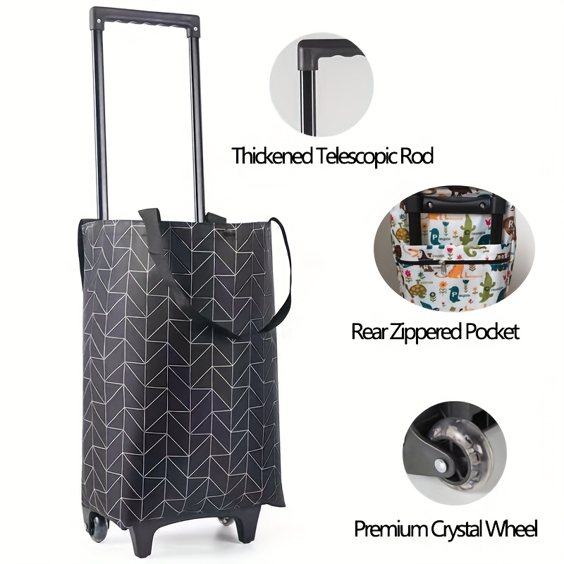 TEMU Chariot de courses pliant portable en tissu Oxford, grande capacité, chariot de transport pliable pour les courses air, motif aléatoire, jusqu'à