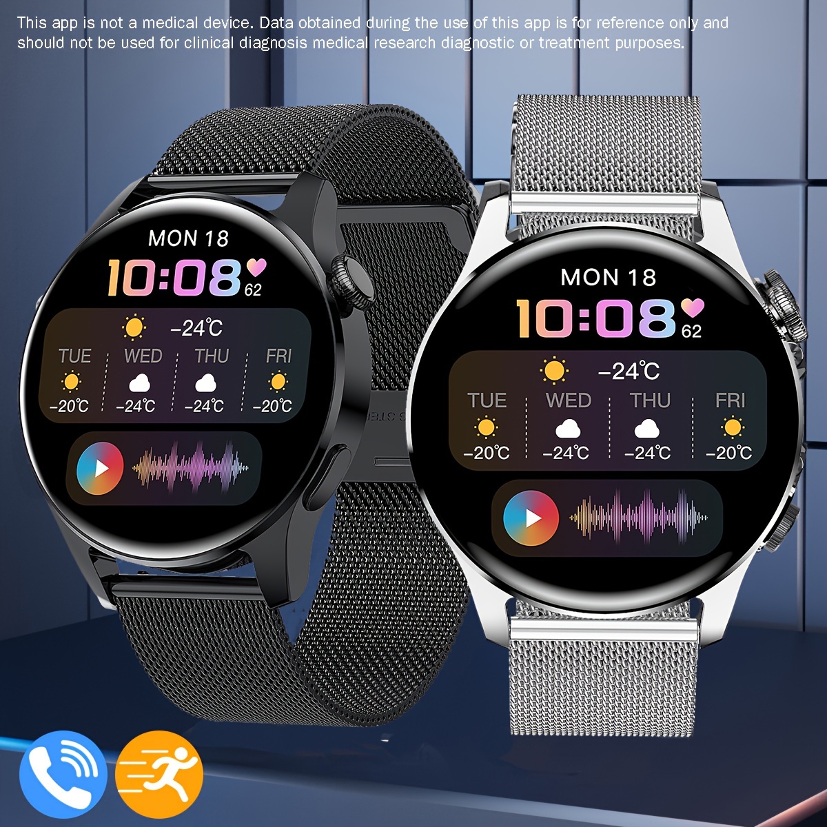 Reloj inteligente para hombres y mujeres Fitness: (Hacer/Responder llamada)  Bluetooth Smartwatch para teléfono