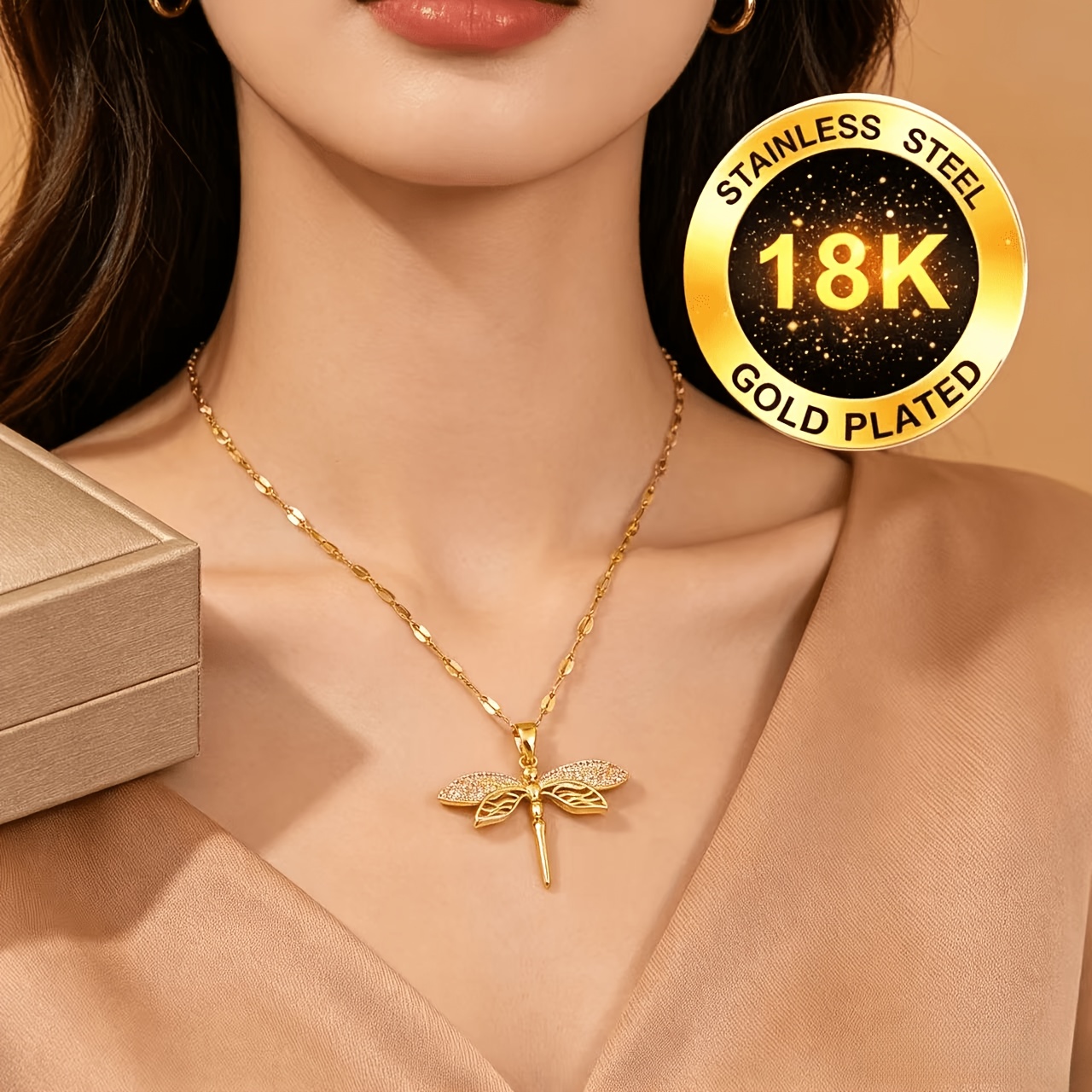 Women's 18K Golden Plated Dragonfly Pendant Necklace