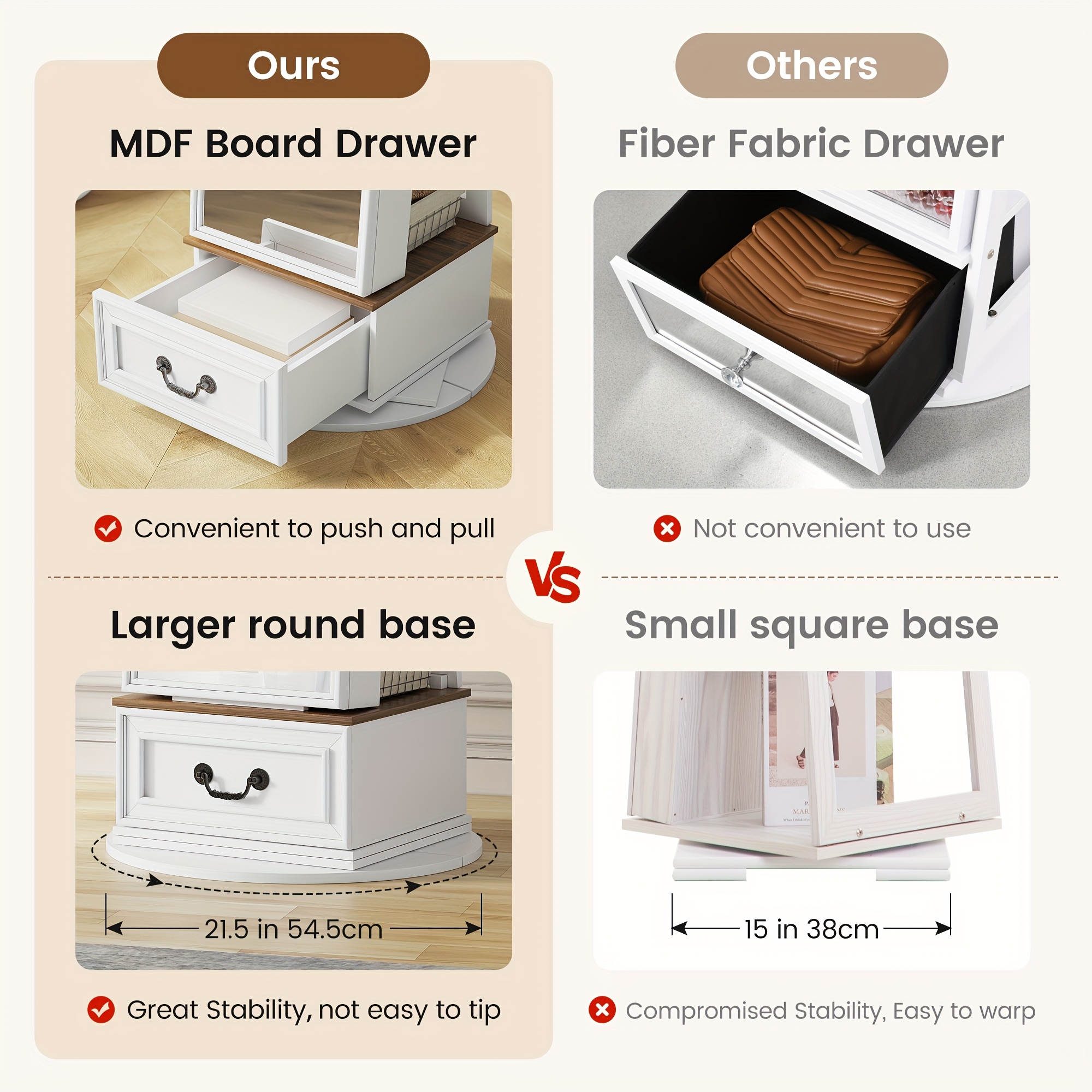Lockable Vintage-Inspired 360° Swivel Jewelry Mirror Cabinet with Lights - Full Length Organizer with Storage Drawer for Bedroom Decor - Image 11