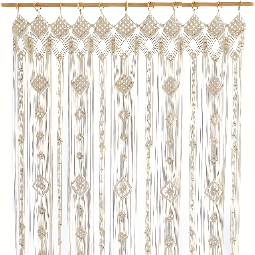 TEMU Macrame Curtain 90x195 | Boho Room Divider With Tassels, Handmade Cotton, Semi-sheer, Uncorded, Large Macrame Wall Hanging For Bedroom, Living