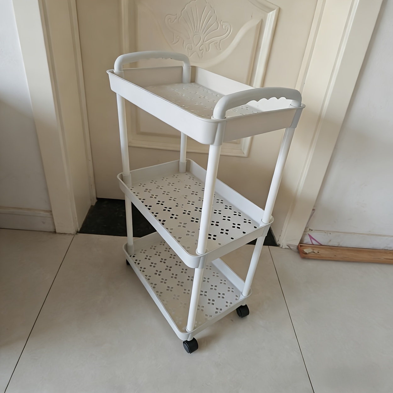 Three-tier Office Rolling Storage Cart - Easy Assembly Plastic Organizer For Office, Bathroom, Kitchen, Rv & Workshop, Space- Multifunctional Modern Minimalist Furniture
