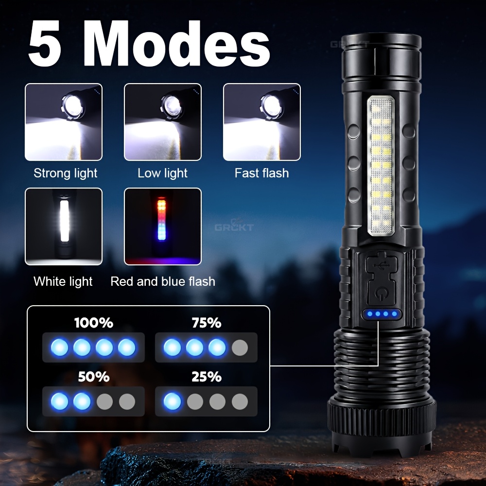 XHP360 High-Power Flashlight with Multi-Color Ambient Side Light