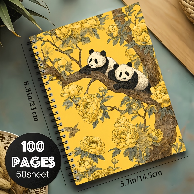 TEMU 1pc Yellow And Illustration A5 Spiral Notebook, Black Spiral 24-hole Binding, 50 Sheets 100 Pages, Classroom Notes, Office Meeting Records,