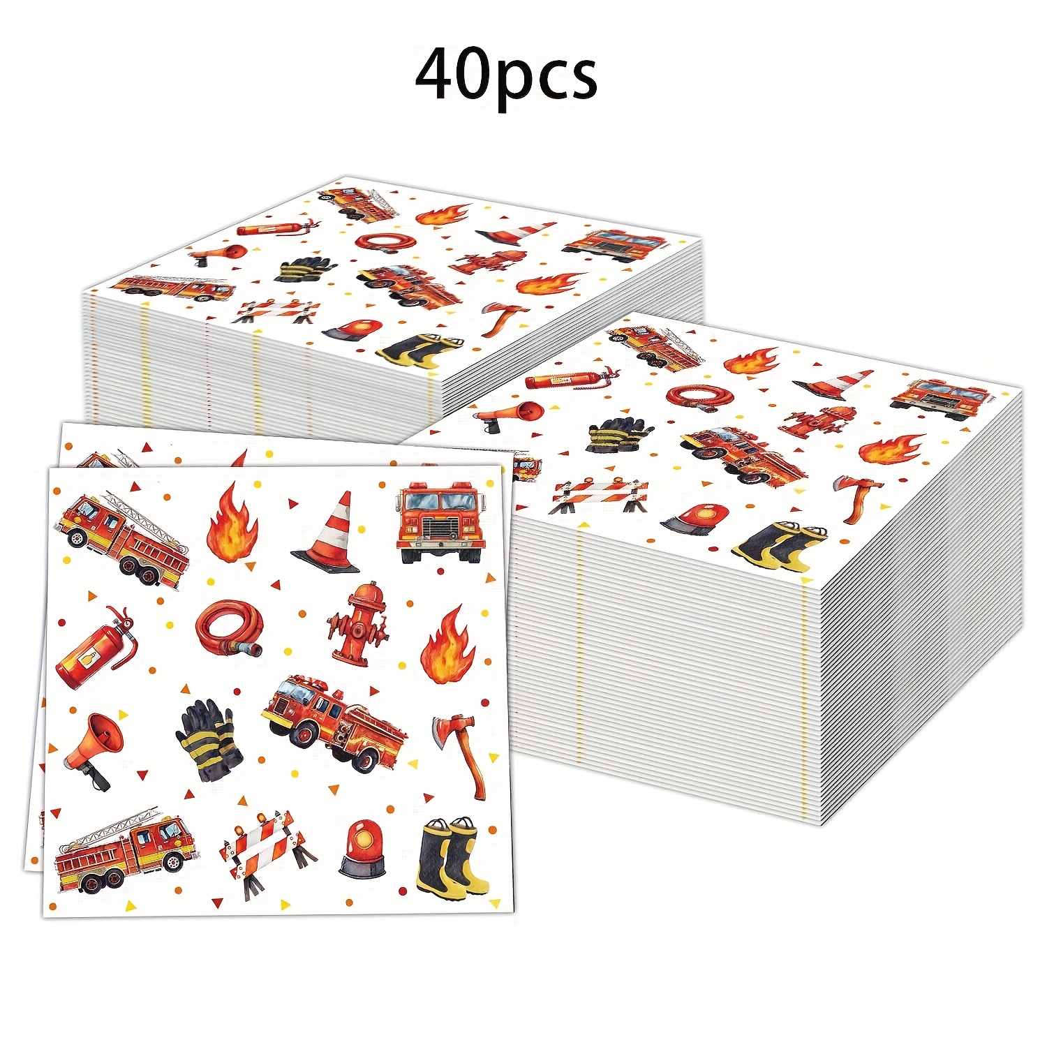 40/60/100pcs Fire Truck Themed Party Napkins Disposable, Cute Fire Napkins Decorations For Birthday 6.5x6.5 Inches