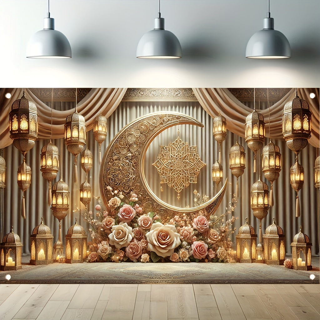 

1pc Décoration Murale Eid Raya Ramadan, 71x43 pouces Polyester Blanc Unique avec Lumière, Pas Besoin d'Électricité, Décoration Extérieure Jardin Patio, Pas de Télécommande