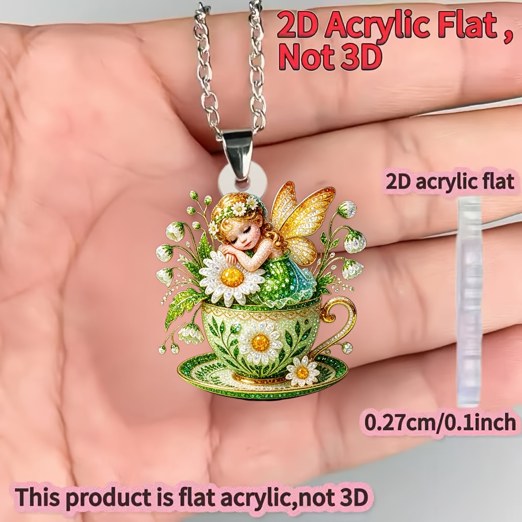 Women's 2D Flat Teacup Acrylic Necklace, DIY Style