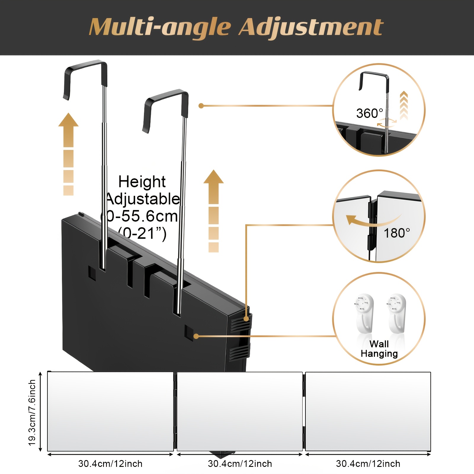 Foldable 3-Panel Vanity Mirror with Suction Cups