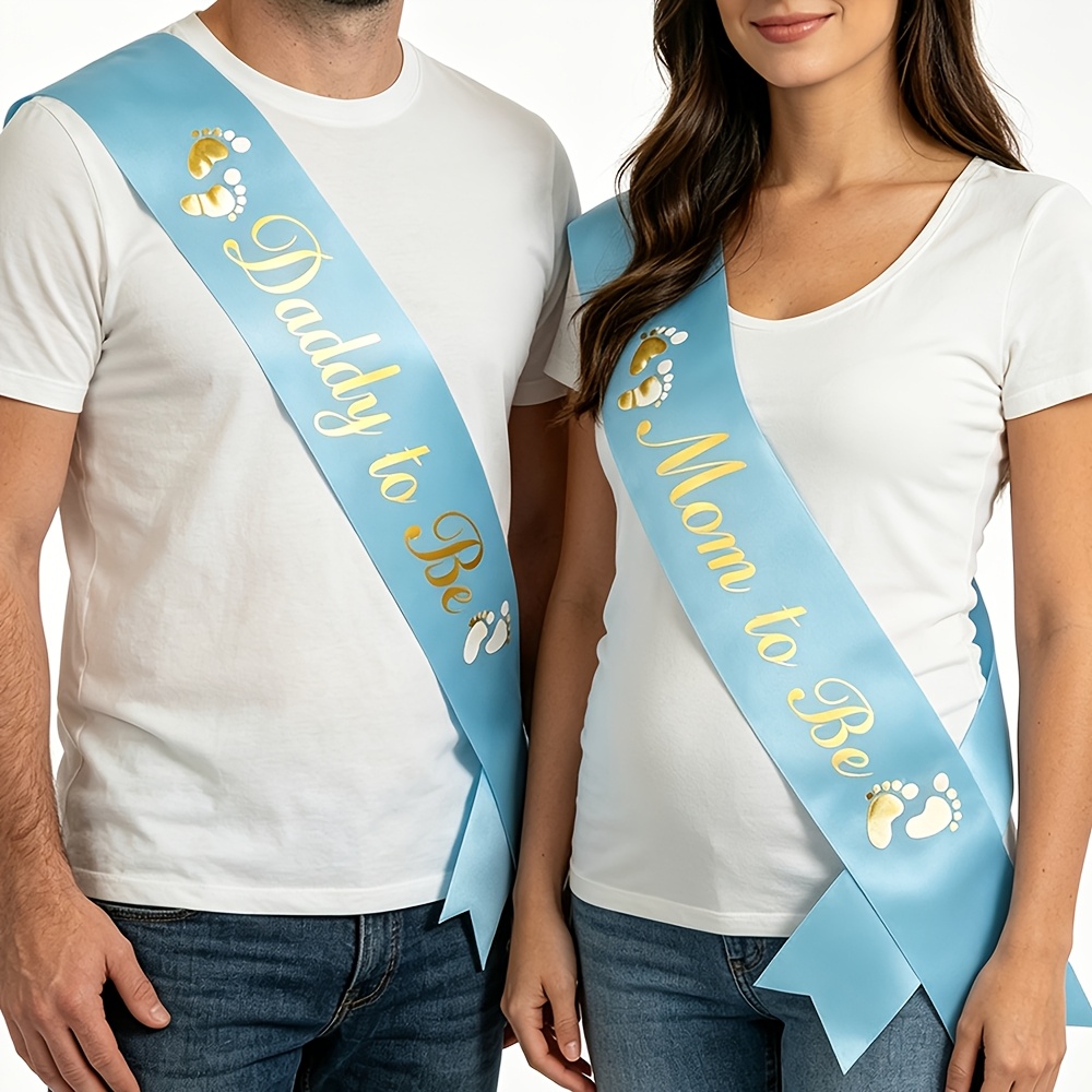 TEMU 2pcs Blue Expecting Mom & Dad Sash Set For Shower Decorations And Photo Booth Props