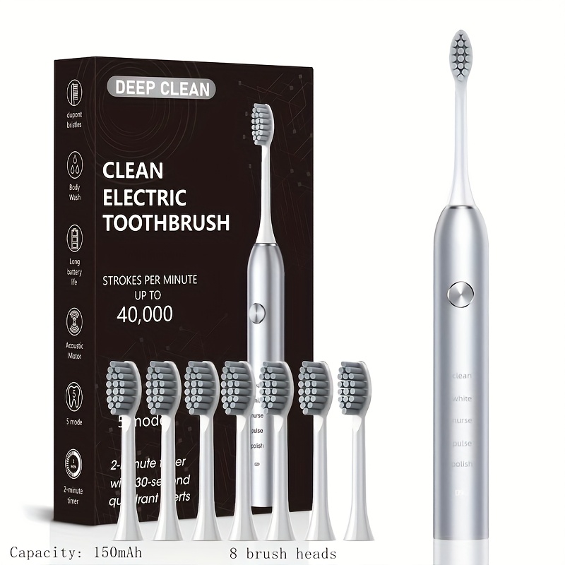 Image of Electric Toothbrush, Electric Toothbrush, 1 Main Unit+8 Replacement Brush Heads, Fast Charging, Long , Suitable For Men And Women, Men's/women's Gift, Holiday Gift, 310