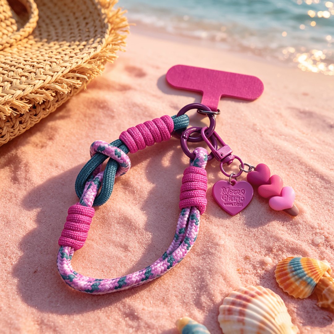 TEMU Handmade Braided Phone Lanyard Wrist Strap, Cute Phone Bracelet With Lanyard, Anti-lost Detachable Clip And Gradient Heart String Keychain,