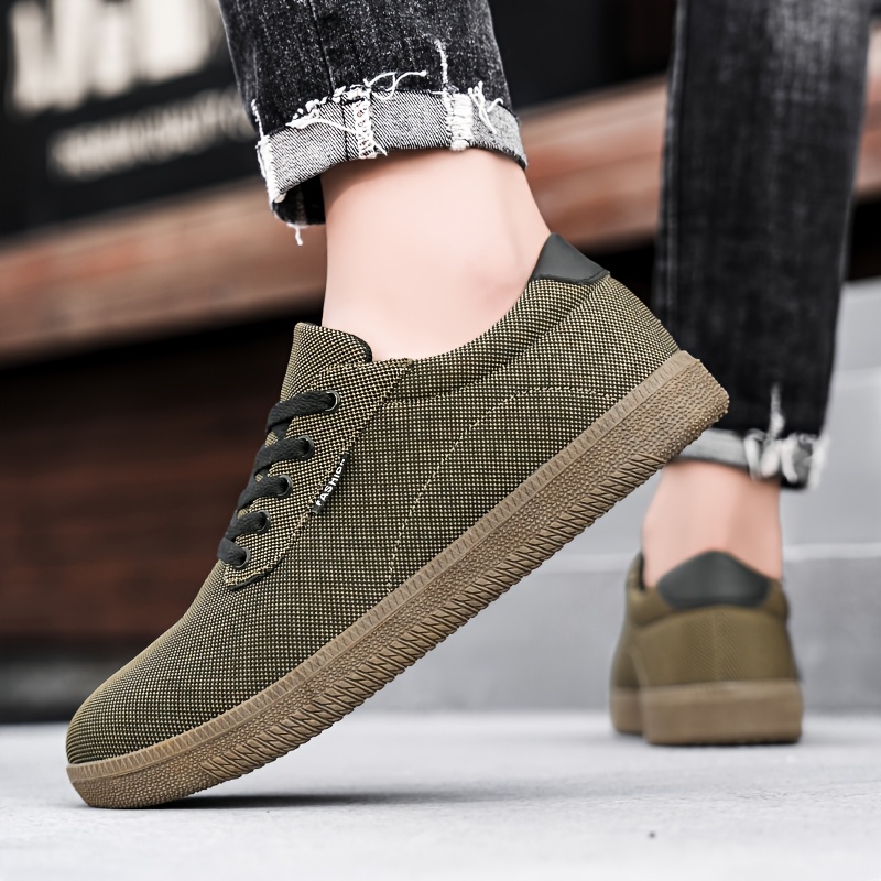 TEMU Wanweisi Men's Low-top Skate Sneakers - Lace-up Shoes With Non-slip Sole, Breathable Canvas & Cushioned Sole Suitable For Gym,, Travel, Camping,