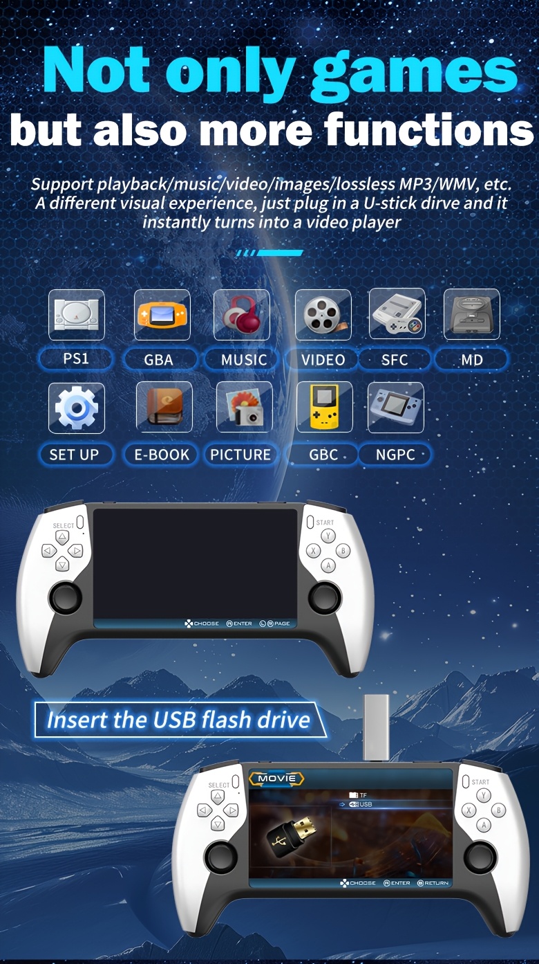 YAJOTIN SF3500 Portable Retro Gaming Console | 5-inch IPS HD Screen, USB Rechargeable, Lithium Battery, Ergonomic Design with Stand, Compact and Durable, Ideal for Birthday, Halloween, Christmas Gifts