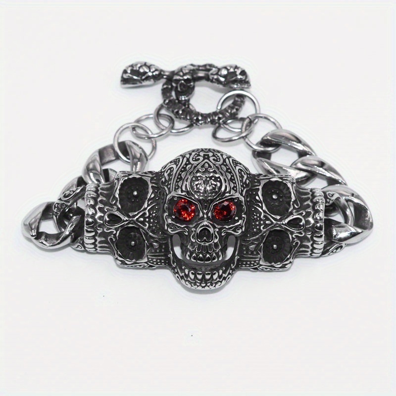 TEMU 1pc Fashion Trend Men's Eyes Shining Synthetic Zircon Skull Bracelet Hip Hop Halloween Jewelry Gift Gift Gifts