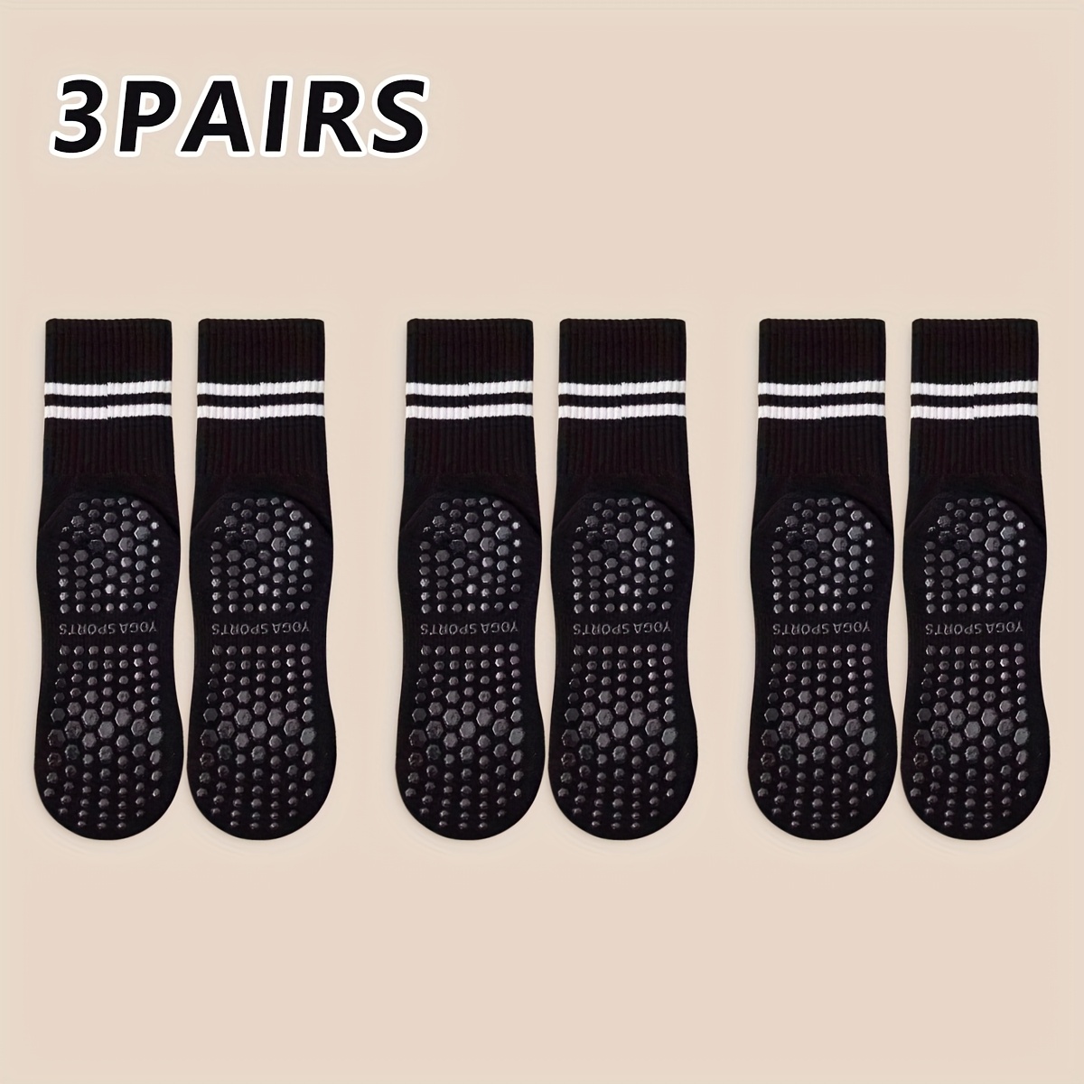 Image of 3-pair Women's Non-slip Sports Socks, Striped Mid-calf Socks In 6 Colors, Soft And Breathable Yoga Socks, Versatile Fashionable Outdoor Socks For