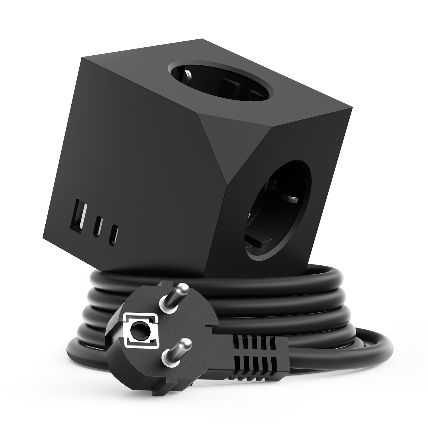Pd 25w Cube Power Strip, 6-in-1 Extension Lead With 3 Usb Ports And 3 Ac Outlets, Strong Magnetic Suction Base, 1.5m -free Cord, European Standard Charging Station5