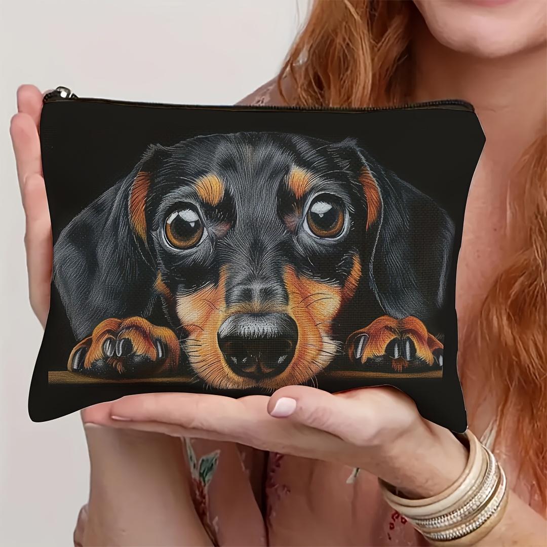 TEMU 1pc Modern Dachshund Makeup Bag - Vibrant And Realistic Cosmetic And Toiletry Organizer, Durable Fabric, Portable Storage For Men And Women's