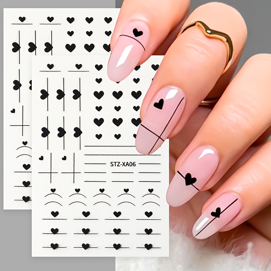 

2pcs 3d Nail Decals - Self-adhesive Valentine’s Day & Geometric For Chic Manicure, Love-themed Nail Art Sliders Beauty, Nail Accessories