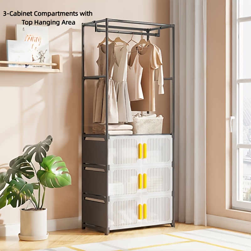 Image of Independent Floor-standing Coat Rack With Storage Cabinet, Reinforced Frame Anti-shake Coat Rack, Equipped With Storage Shelves And Top Storage Platform; Space- Portable Clothing Wardrobe Storage Rack