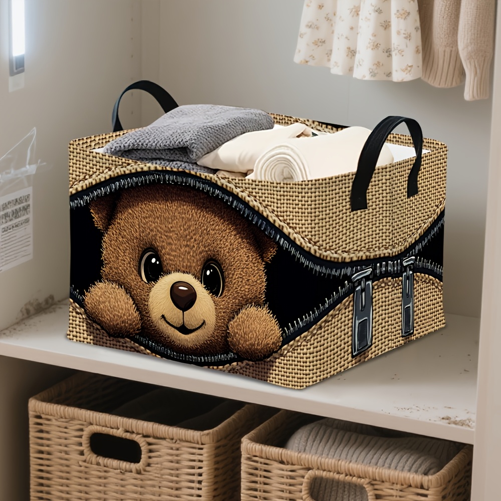 E-shop Offener Aufbewahrungskorb, Faltbare Aufbewahrungsbox, Bienen A Charmanter Teddybär, mit Griffen Große Kapazität, Offener Aufbewahrungskorb.