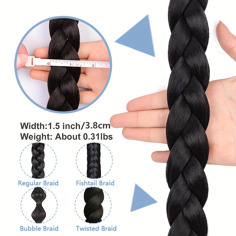 a 34 inch long braided ponytail hair extension with elastic band for a straight and smooth wrapped ponytail diy hairstyle details 4
