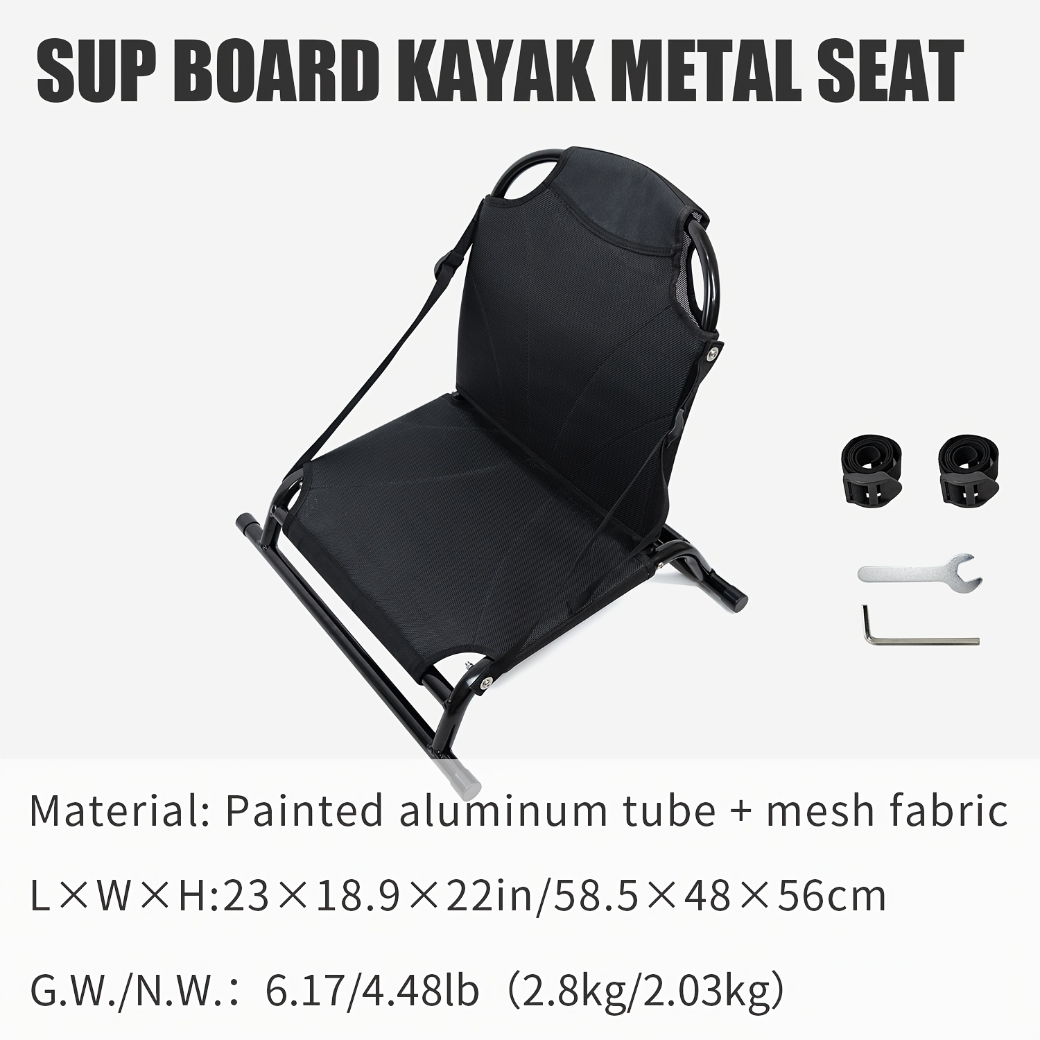 TEMU KOETSU Verstellbarer Metall-Kajaksitz - Ergonomische Rückenlehne für Paddleboards, Kanus & Angelboote, Bequemes & Stabiles Design, Schwarz,