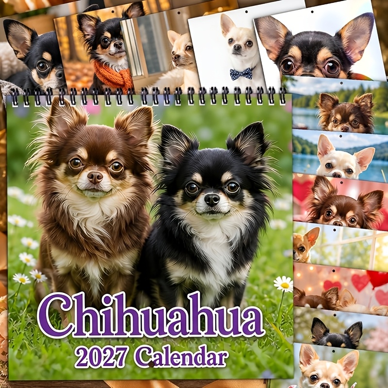 TEMU Agenda et planificateur pour enseignant, calendrier mural, calendrier Chihuahua, planificateur mensuel, calendrier carré à spirale double avec