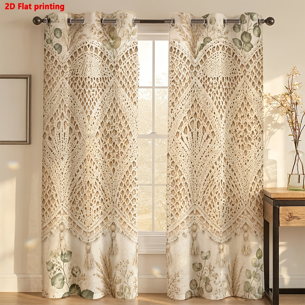TEMU Rideaux plats 2D - Rideaux plats 2D 2 pièces en dentelle macramé, style bohème ferme pour salon, chambre à coucher, décoration de style européen