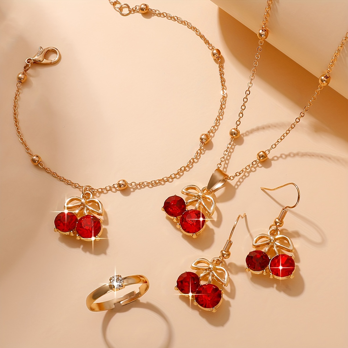 5pcs set cute cherry design pendant jewelry set   daily wear or gift versatile for   Product details 1