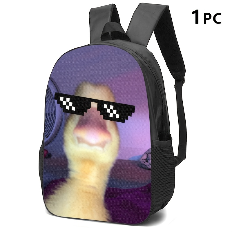 TEMU 1pc/2pcs/3pcs Backpack, Shoulder Bag, Pouch With Pixel- Duck Print; 2d Flat Design; Trendy, Casual Use For Daily Or .