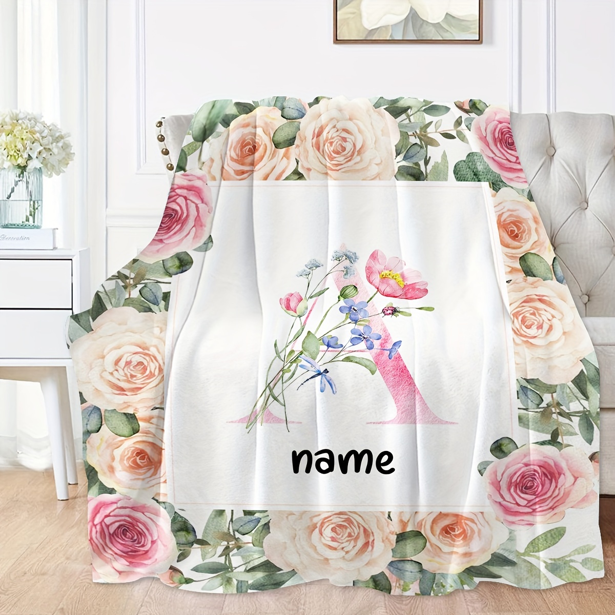 

Personalized Floral Throw Blanket - Soft, Cozy & Versatile Custom Gift For Family & Friends - Ideal For Couch, Office, Camping & Travel