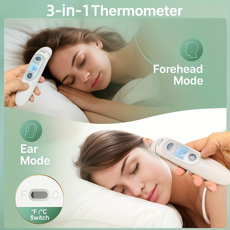 KINGCLINIC 2025 2-in-1 Non-Contact Thermometer for s & - Instant 1-Second Accuracy Forehead & Ear Thermometer with LCD/OLED-like Display, Battery- Grade Infrared Thermometer for Home, Travel,, Sickness Monitoring