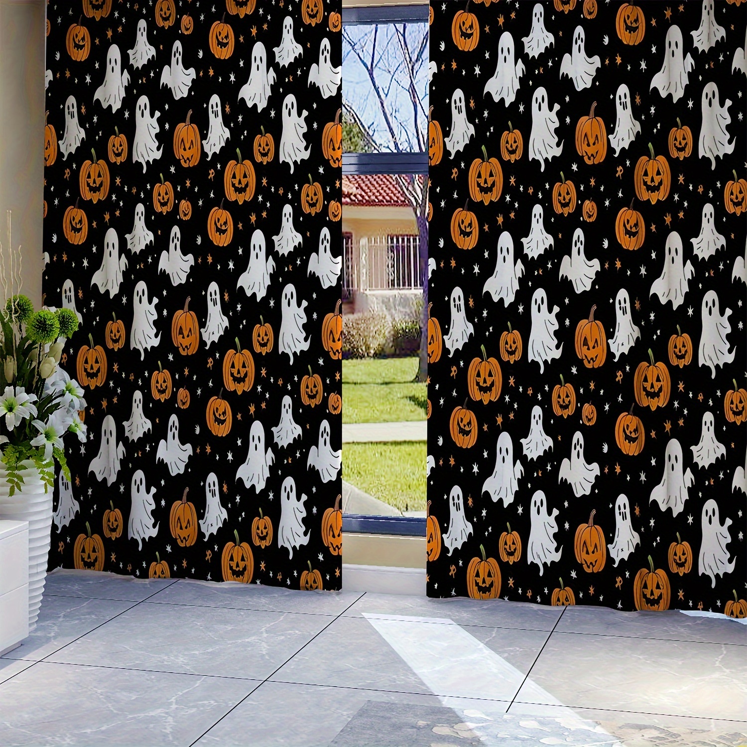 

2-pack, Pumpkin Print Curtains For All Seasons, Living Room Curtains With Rod Pockets, Living Room Furniture Decoration, Home Decor