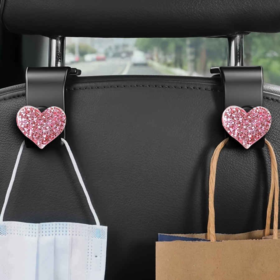 E-shop 2er-Pack Kreative Neue Schimmernde Strass Herzförmige Auto Aufbewahrungshaken, Kopfstützen Aufbewahrungshaken, Auto Ornamente, Handtasche,