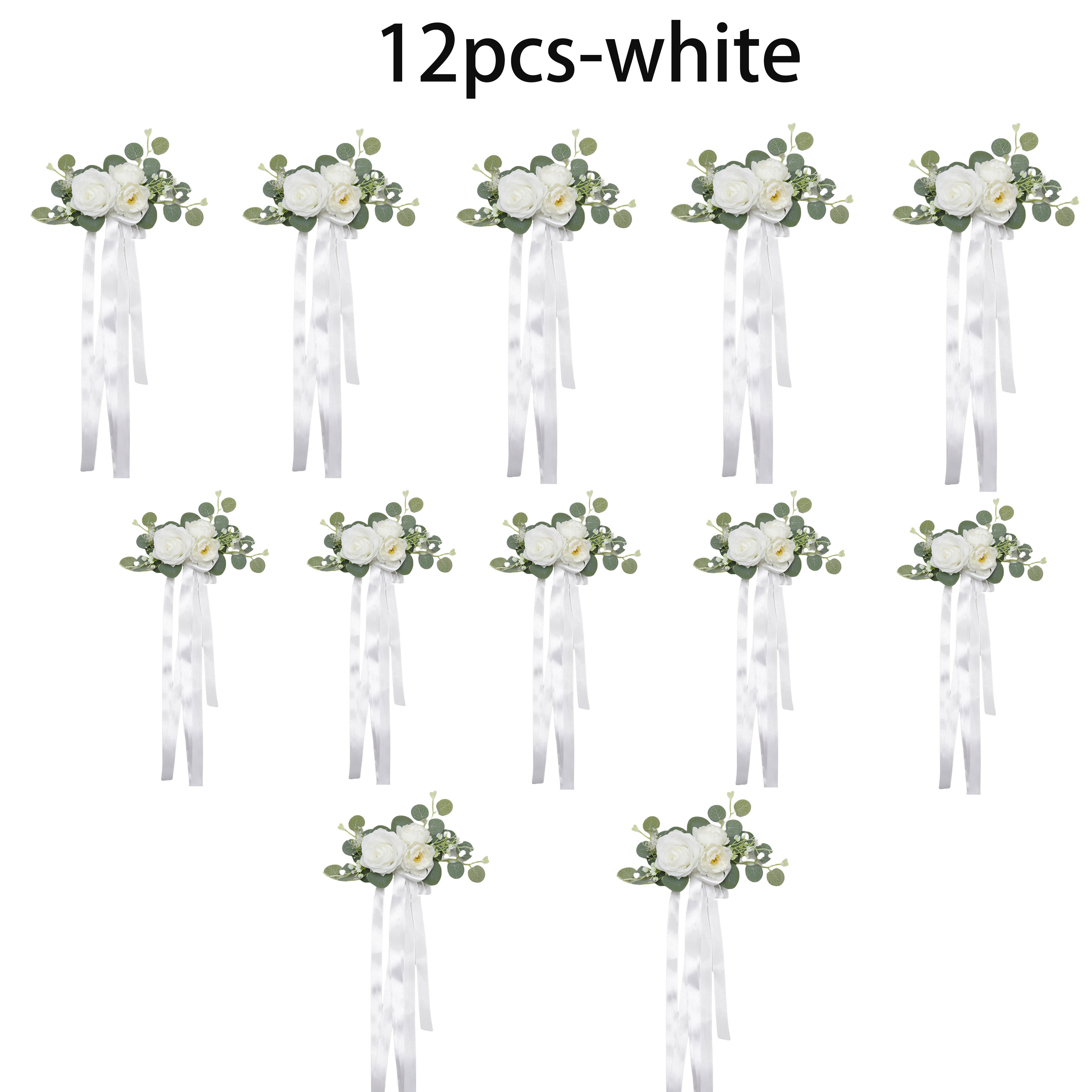 TEMU 12pcs Artificial Simulation Wedding Chair Back Flower Decoration Set, Suitable For Wedding/party/event Decorations, Used For Wedding Chair