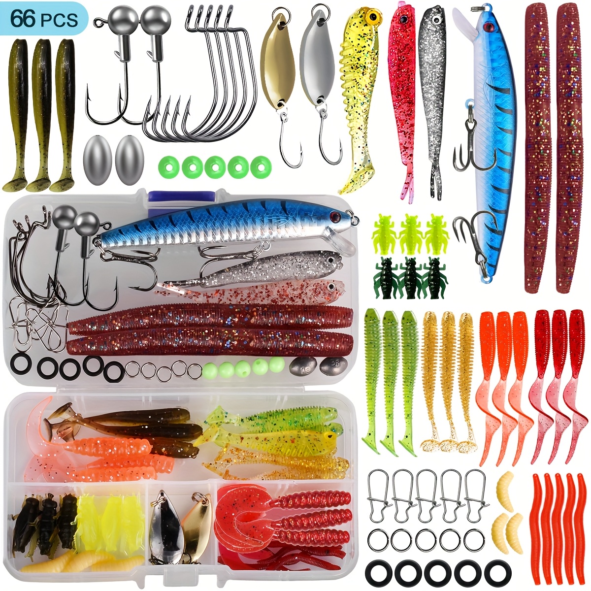 TEMU 66/95/189pcs Fishing Lures Tackle Bait Kit Set, Suitable For Freshwater And Saltwater, Unlock A New Fishing Experience Fishing Gear Gifts For Men