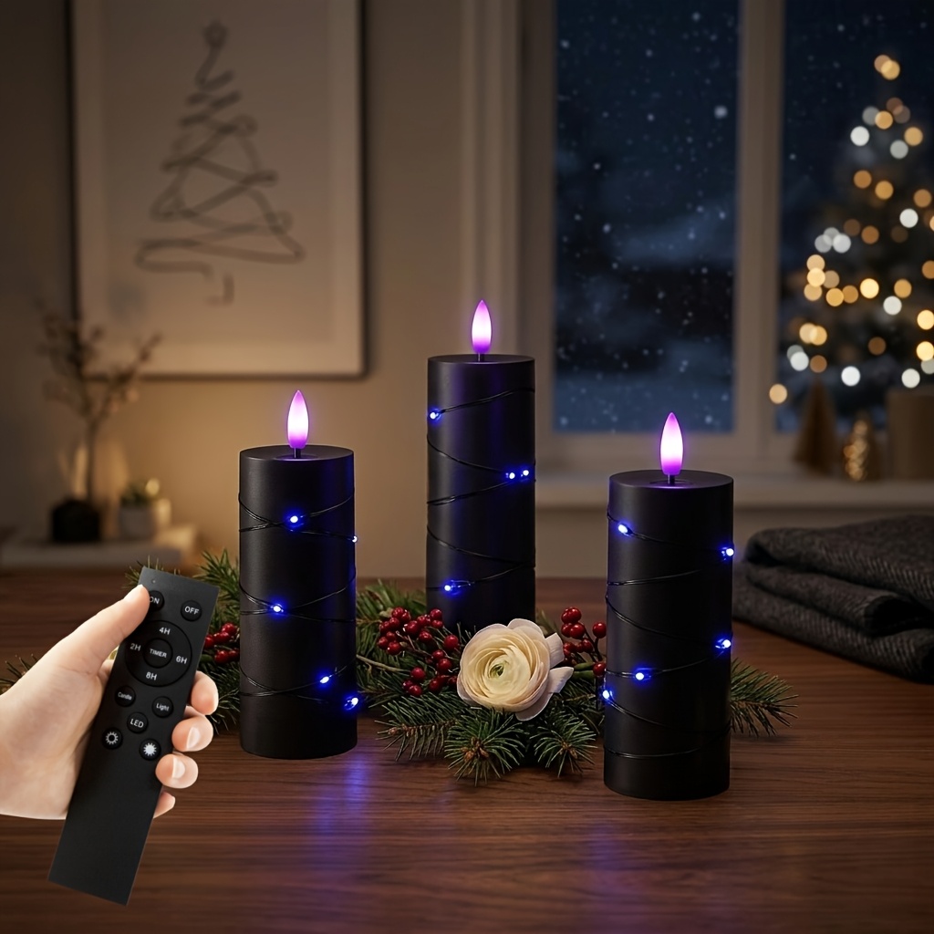 Image of Edition - 3 Pack Holiday Candles Battery Operated Flameless Candles With Remote Timer (batteries Not Included) Suitable For Home Decor, Holiday Decorations, Parties, Christmas Halloween Event Layout