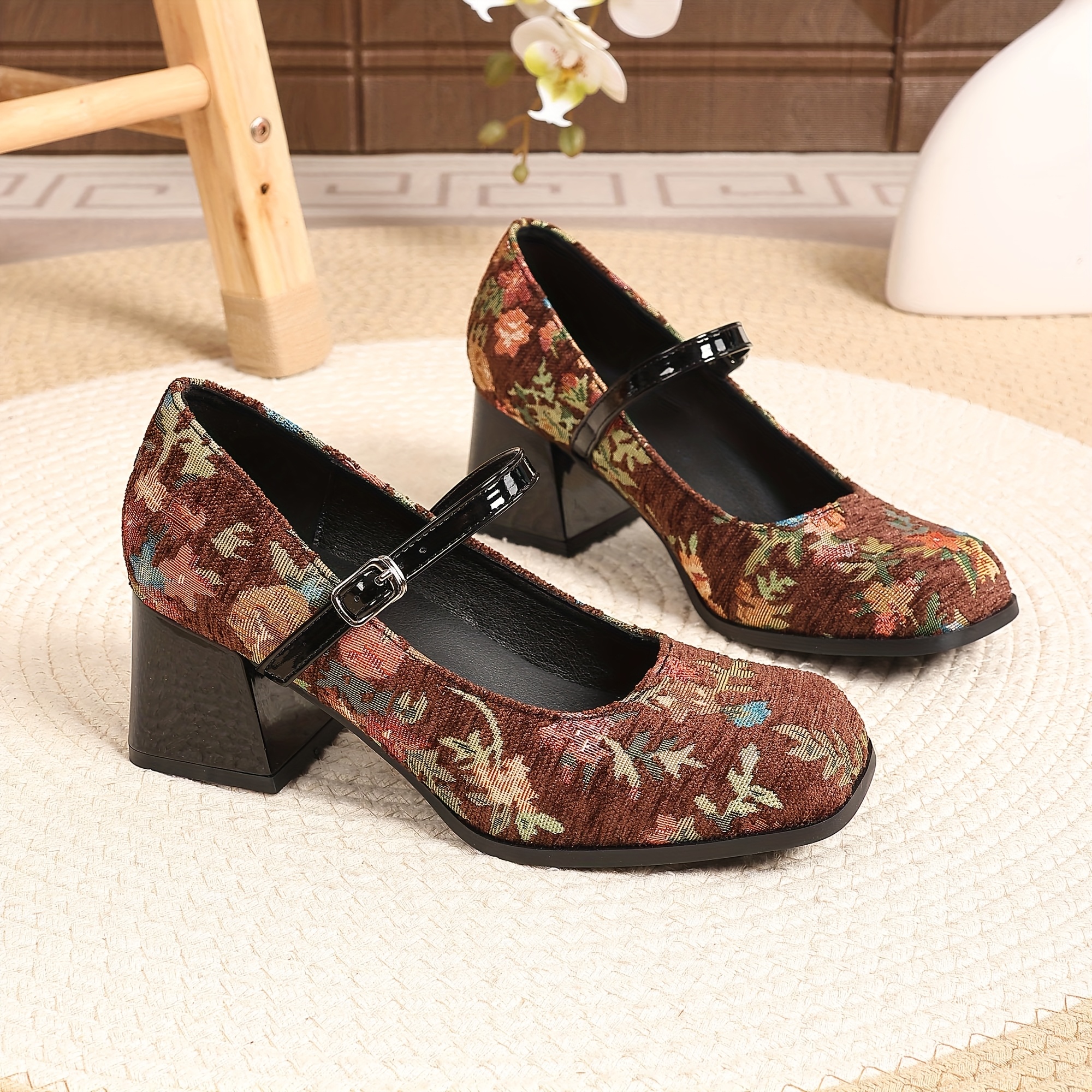 zapatos retro mujer tacón cuadrado correa Temu Brazil
