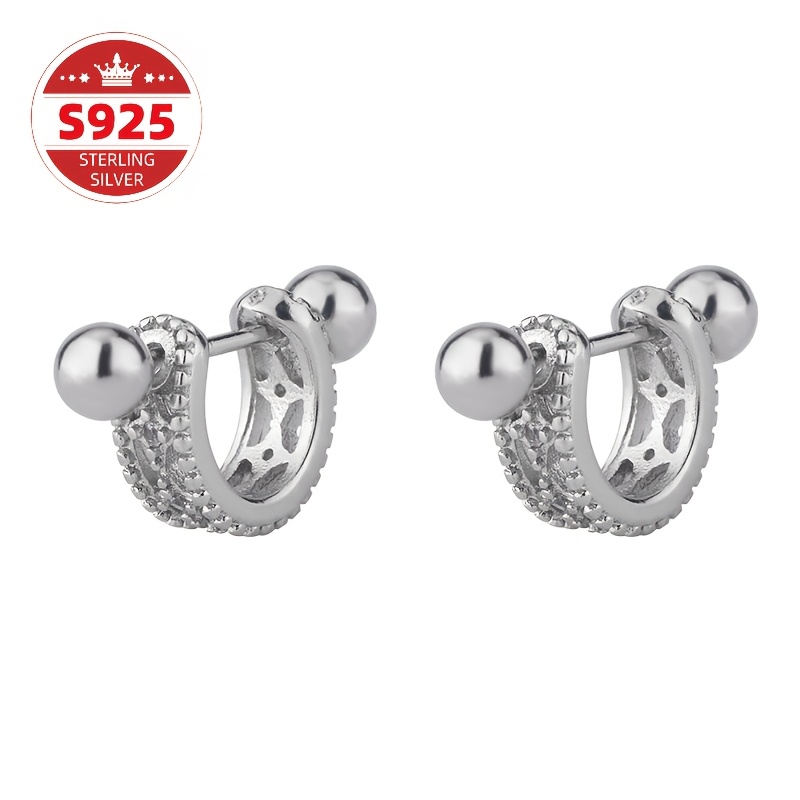 TEMU S925 Pure Silvery Ear Stud Screws With Unique High-end Curved Earrings, Women's Jewelry, A Must-have For Girls, For Valentine's Day, Day, And Carnival