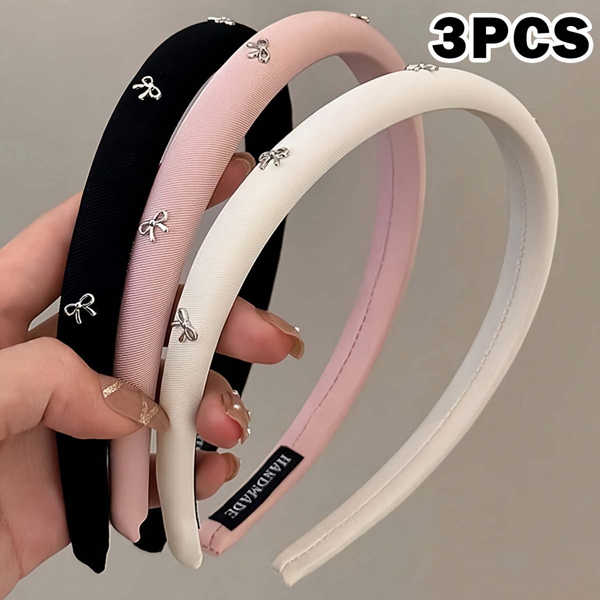 TEMU 3pcs Set Of Slim Bow Headbands - Gentle Headbands, Focusing On A Commuting Vibe, Suitable For Face Washing, Makeup, Daily Outfits, And Other ,