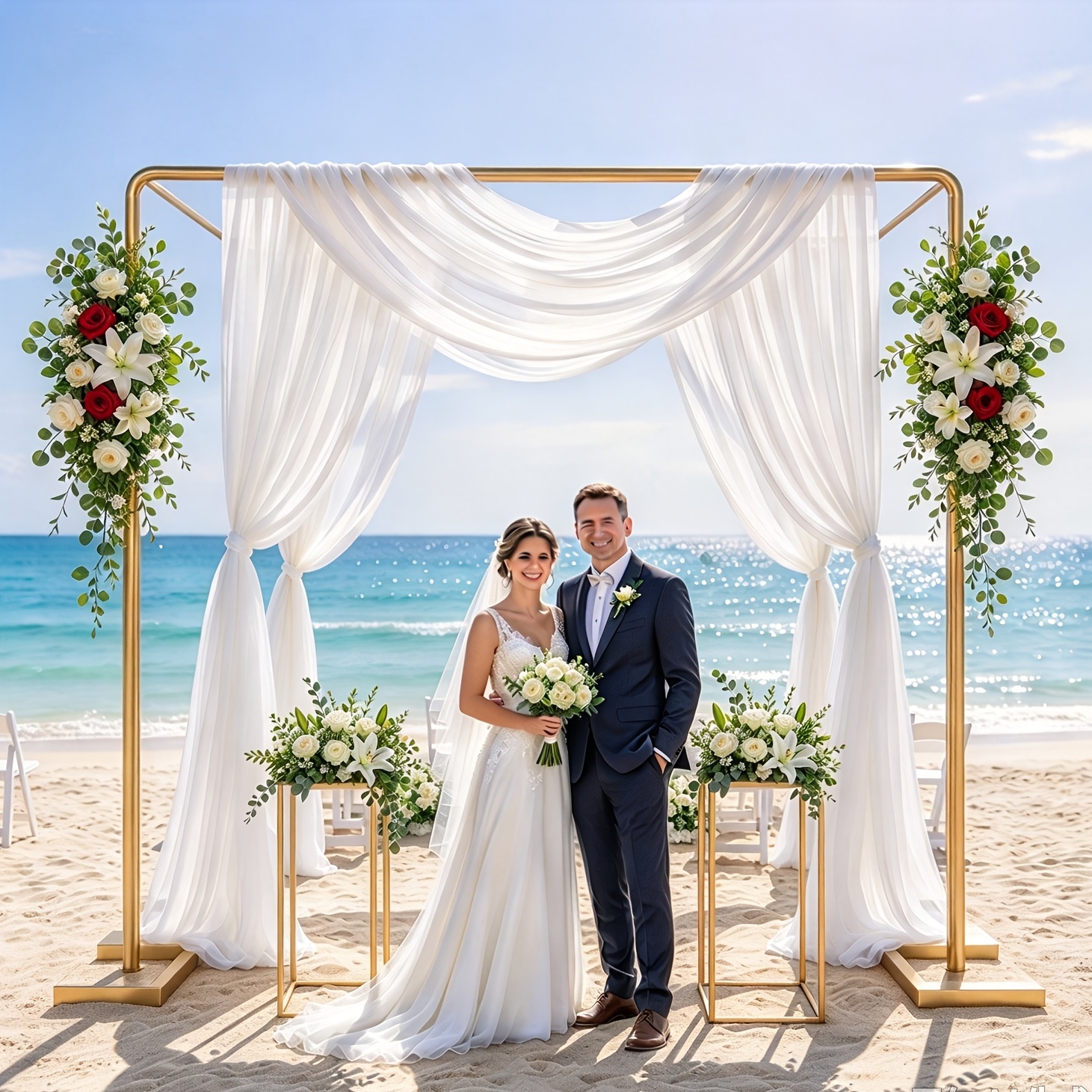TEMU Golden Metal Wedding Arch With 2 Flower Stand Frames, Rectangular Backdrop Stand For Wedding Ceremony Party Photo Booth Decoration, Christmas,