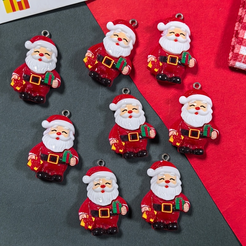 TEMU 8pcs / Suitable For Diy Resin Charms - Santa Claus Pendants With Gift Holders, /korean Style Christmas Ornaments For, Crafts, Xmas Decorations
