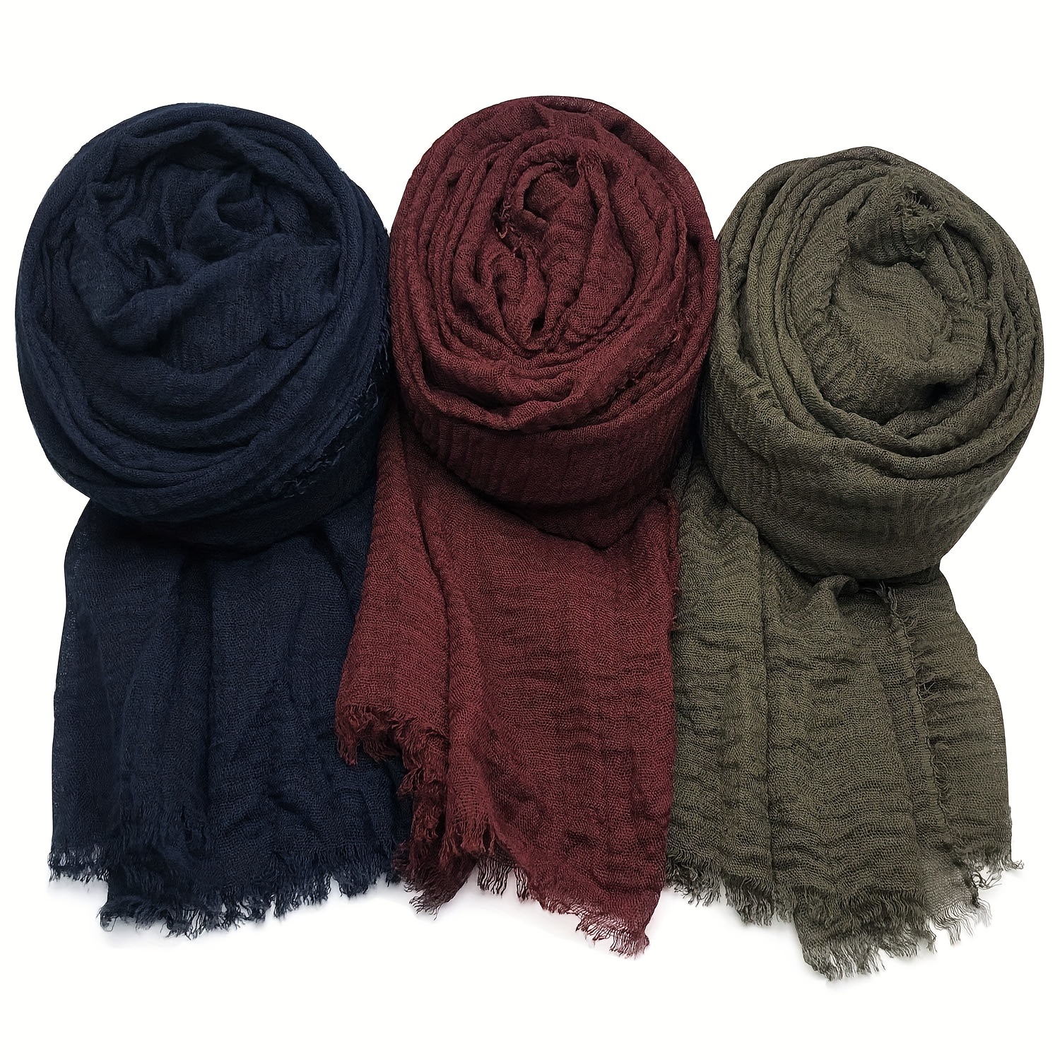 

3 Pack Of Soft Cotton-mix Scarves: Elegant, Non-elastic, Suitable For Outings, Decorative, Wind-resistant, Sun-protective, Handwoven, Tie-dye Design