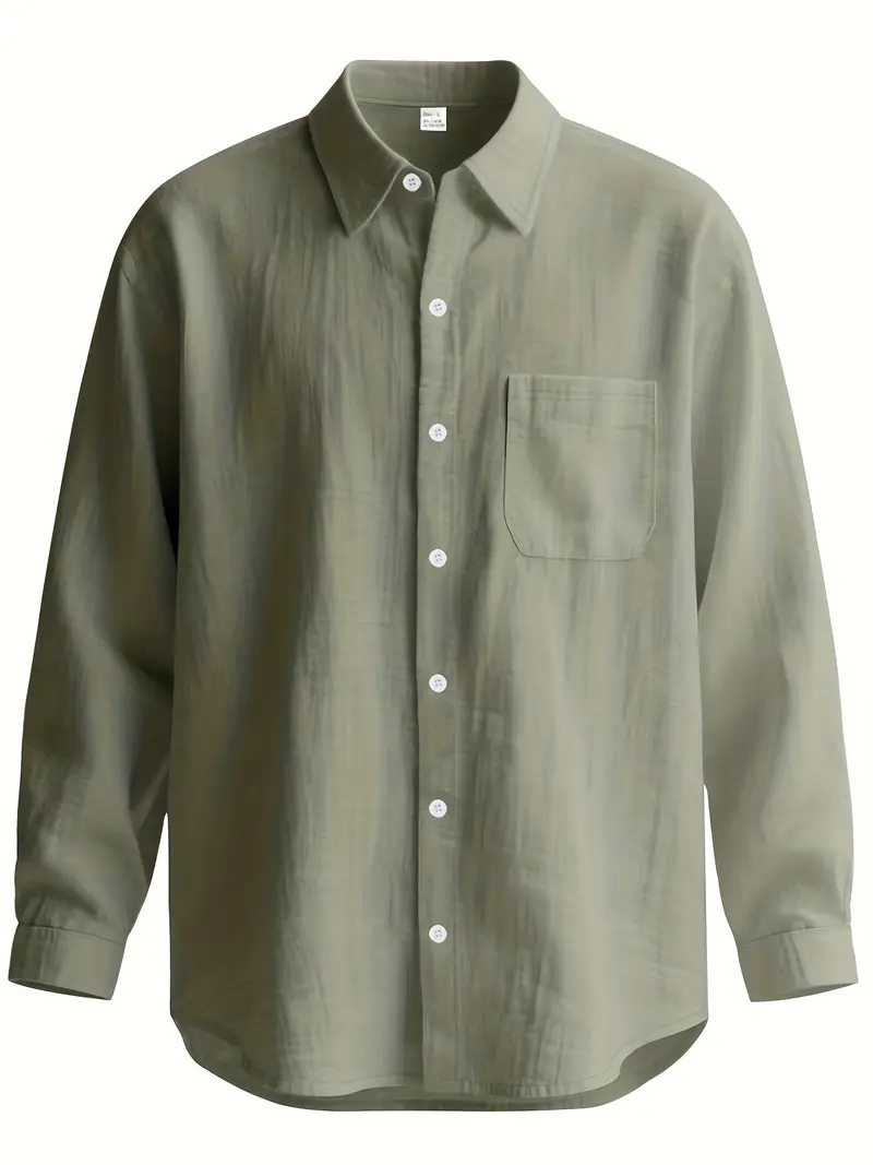 mens reversible stand collar linen shirt beige collar long sleeve button up button top machine washable regular casual formal wear fiber dress shirt Product details 11