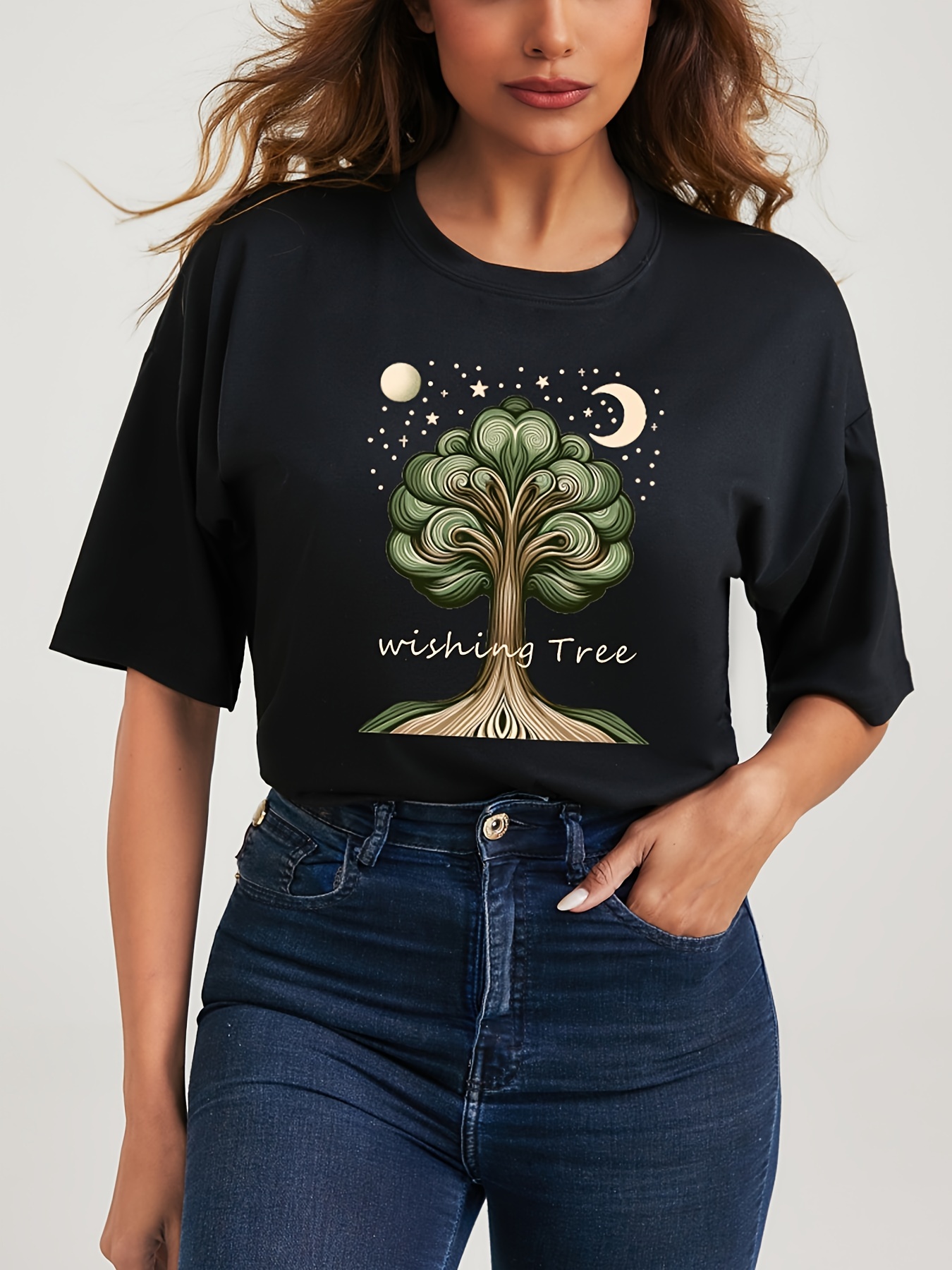 Tree Print T Shirt Plus Size Casual Crew Neck Short Sleeve T Temu New