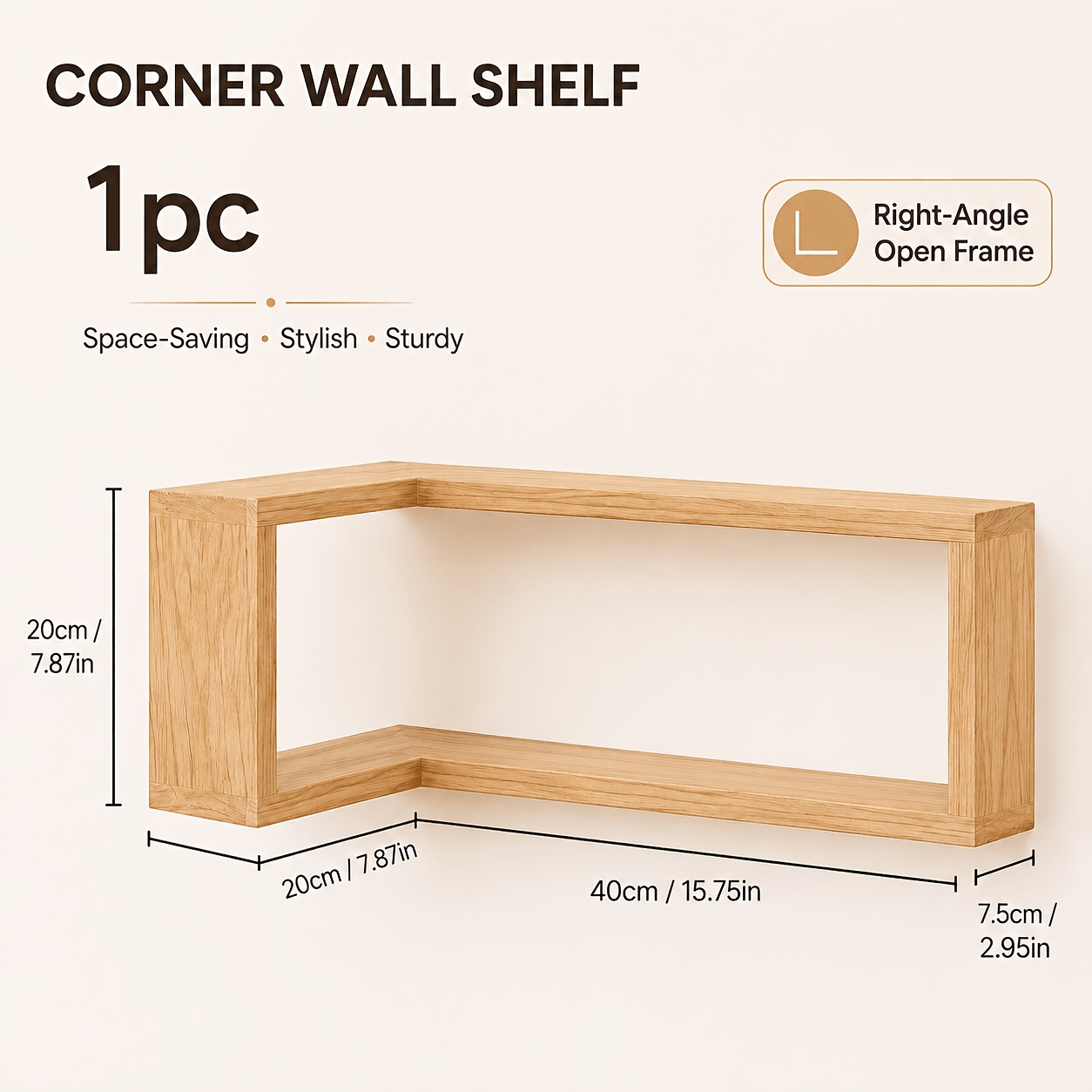 Wooden Corner Wall Shelf Set with Floating Design