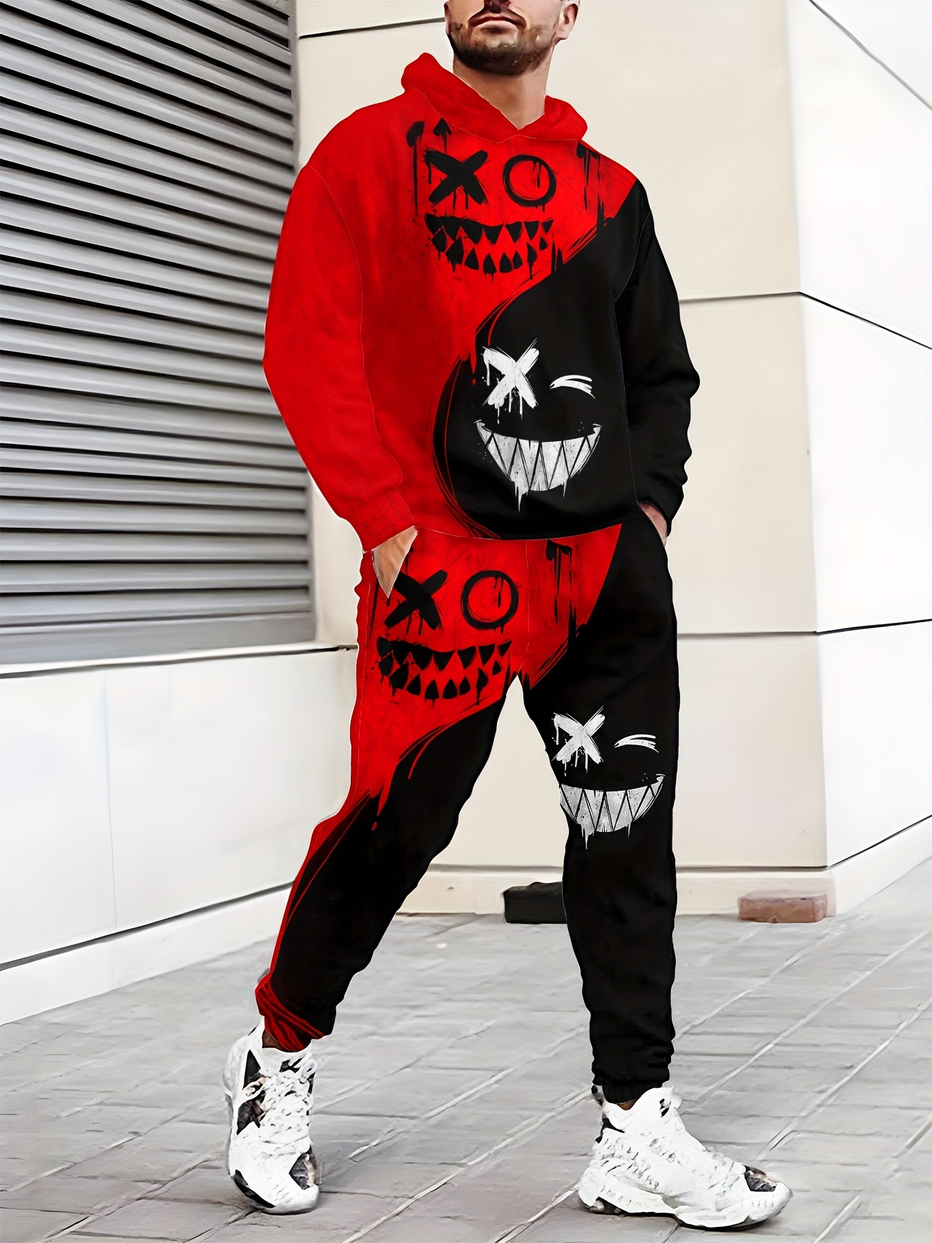 men's spring/autumn hooded sweat suit set 100% polyester Temu